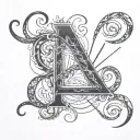 Cursive f with empty heart tattoo design idea