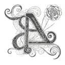 Cursive f with empty heart tattoo design idea