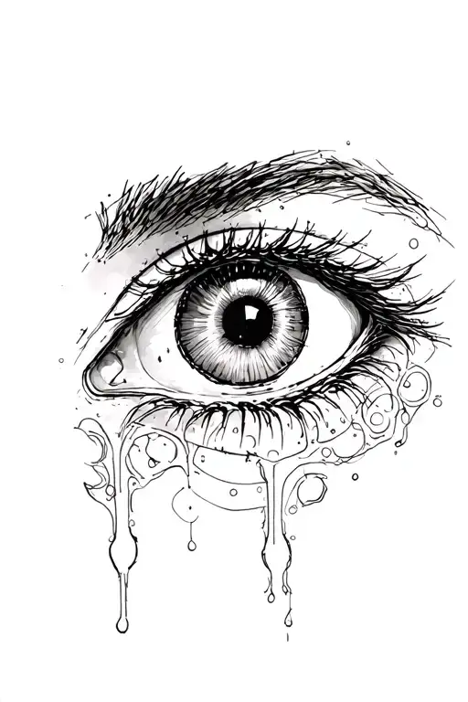 cyber sigilism style crying eye tattoo design idea