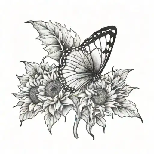 butterfly and sunflower tattoo of man tattoo design idea