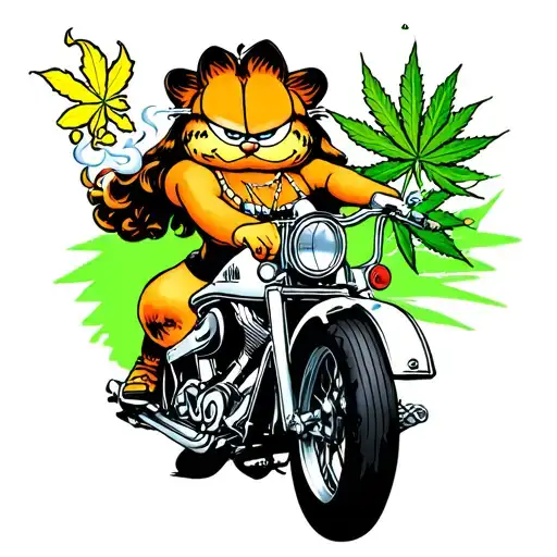 garfield pimp hot girl motorcycle smoking weed tattoo design idea