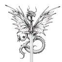 Dragon and sword fine line tattoo with butterfly wings combined  tattoo design idea