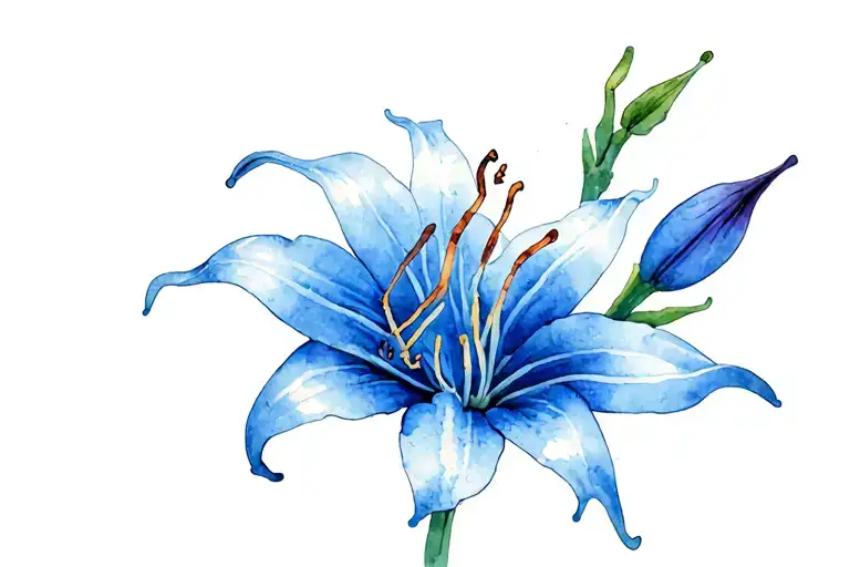 black out a blue water colored spider lilly flower tattoo design idea