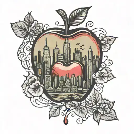 apple and nyc skyline tattoo design idea