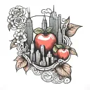 apple and nyc skyline tattoo design idea