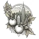 apple and nyc skyline tattoo design idea