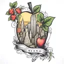 apple and nyc skyline tattoo design idea