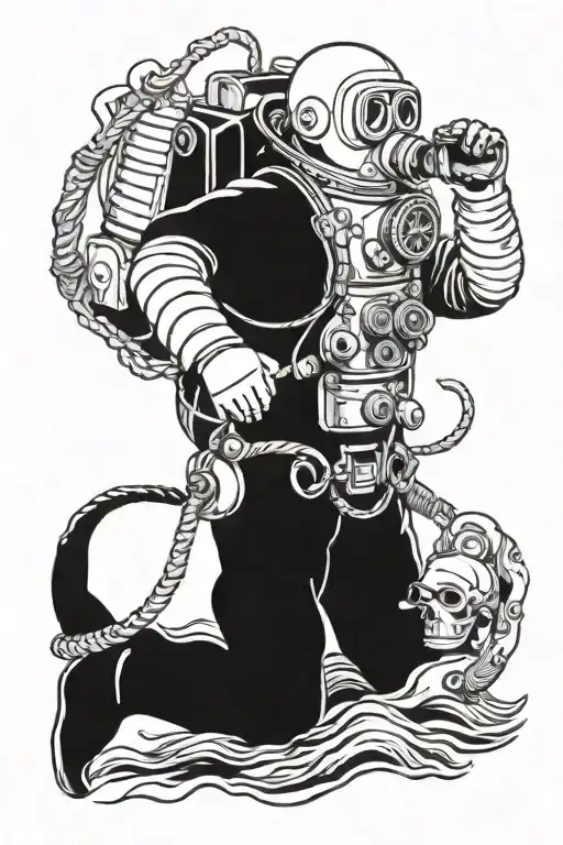 old fashioned deep sea diver no color henri matisse tattoo design idea