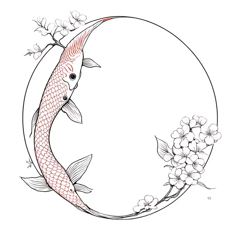 koi fish yin yang moon cherry blossoms tattoo design idea