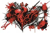 realistic heart with a dagger in it wrapped in barbed wire tattoo design idea