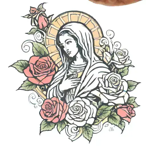 virgin mary roses birthday date of 3 1 62 fused tattoo design idea