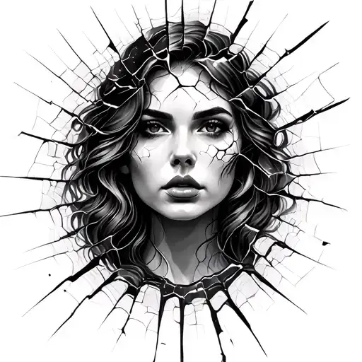 woman's face in shattered glass  tattoo design idea