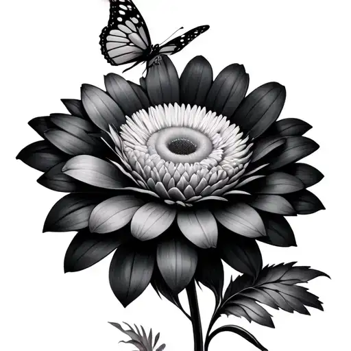 aster flower with butterfly and/ or a dragon tattoo design idea