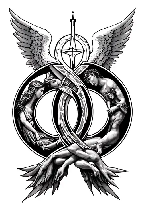 Arch Angel Sigils of Uriel, Michael, Raphael, and Raquael with Philippians chapter 4 intertwining them tattoo design idea