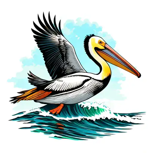 pelican flying over the surf tattoo design idea