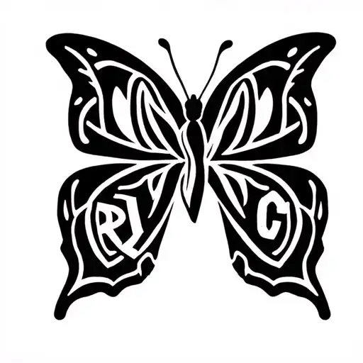 butterfly using initials R J and C in the shape tattoo design idea