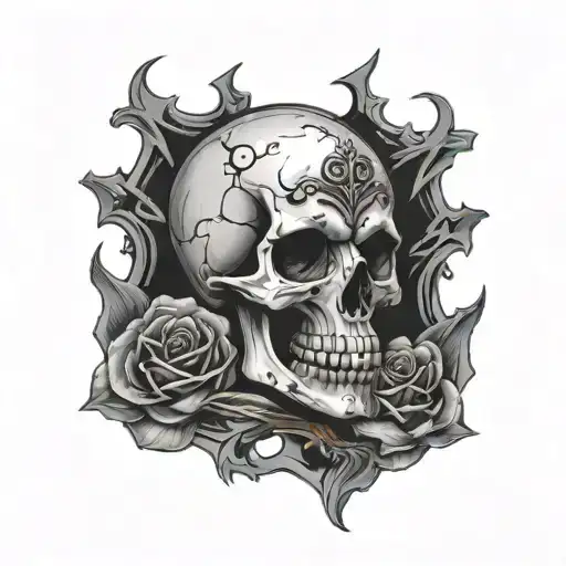 skull and hourglass with blood tattoo design idea