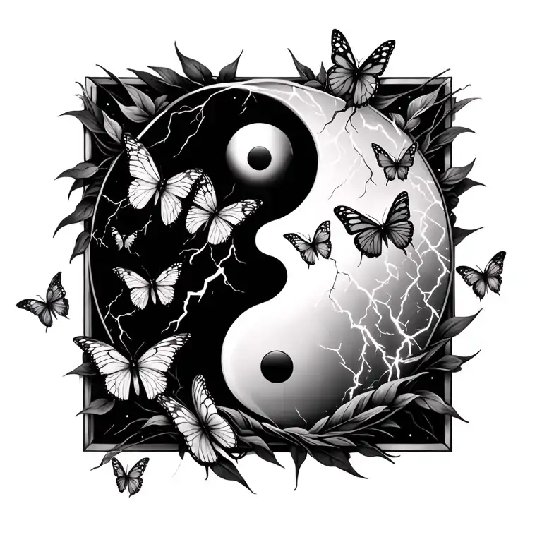 friendship symbol with yin & yang and lightning & thunder and butterflies tattoo tattoo design idea