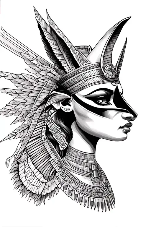 cursed egyptian princess, egyptian eye, anubis, nephythsis, isis and ra tattoo design idea