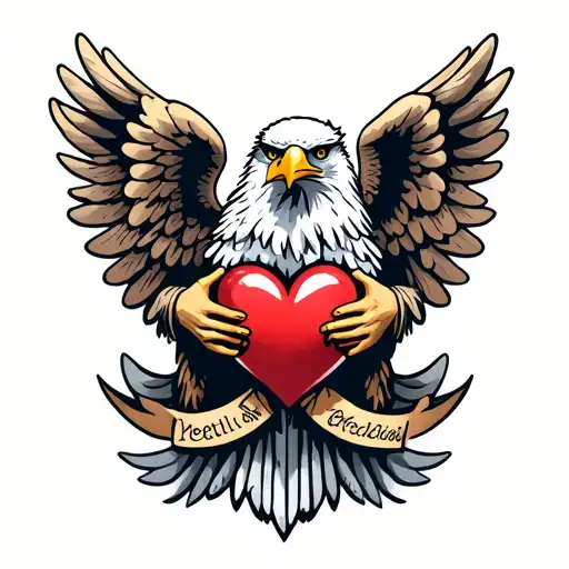 American eagle with angel wings holding a heart tattoo design idea