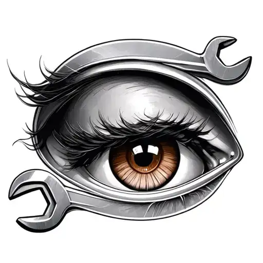 spanner's cars driving women's brown eye tattoo design idea