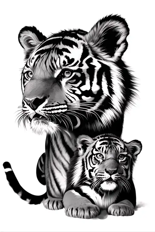 1 Tiger Cubs with mum tattoo design idea