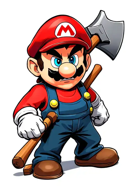angry super mario with axe tattoo design idea