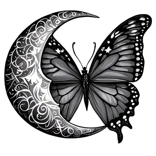 Muslims crescent moon feminine sexy butterfly sissy star tattoo design idea