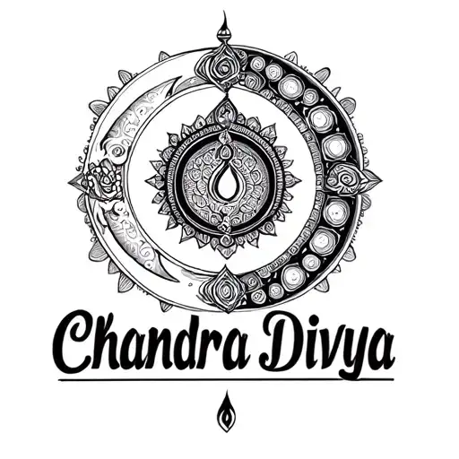 chandra divya name tattoo with moon and diya tattoo design idea