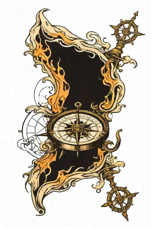 warped, melting, deformed , nautical, compass tattoo design idea