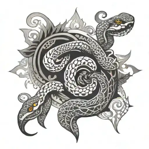 Mandala with snake coiled snake intertwined tattoo design idea