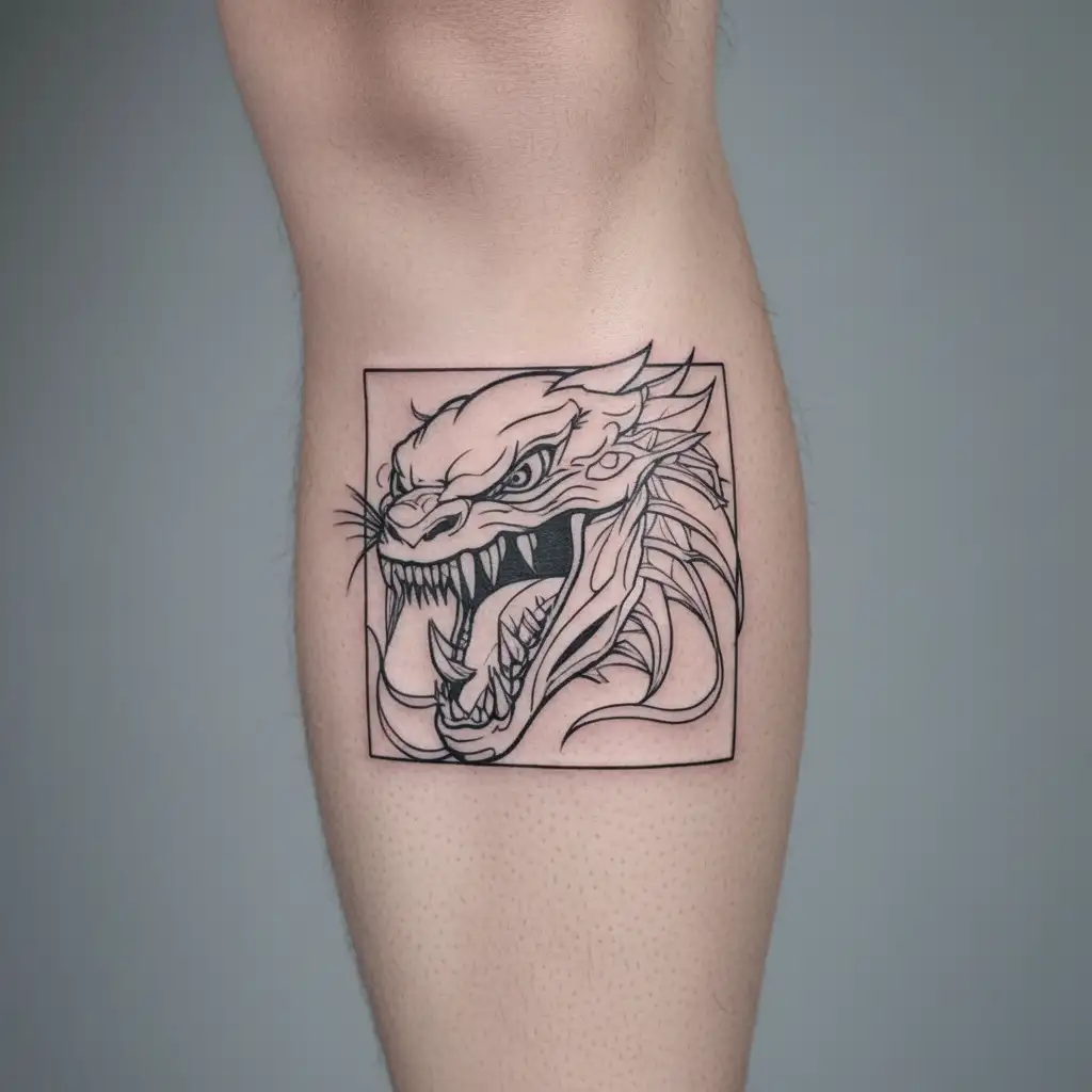 The look of a predator, a wide smile with many teeth, japan tattoo design idea