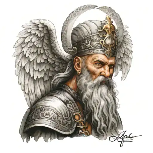 Ottoman Warrior angel white beard Tattoo Idea scary tattoo design idea