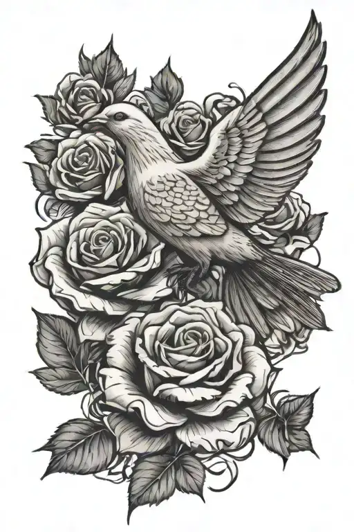 rose dove flying tattoo design idea