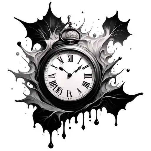 melted clock face tattoo design idea