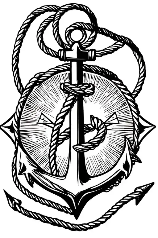shark compas anchor rope hanging tattoo design idea