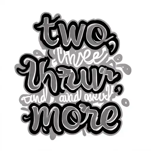 the words "two, three, four, and more" in a cursive font in ONE horizontal line tattoo design idea