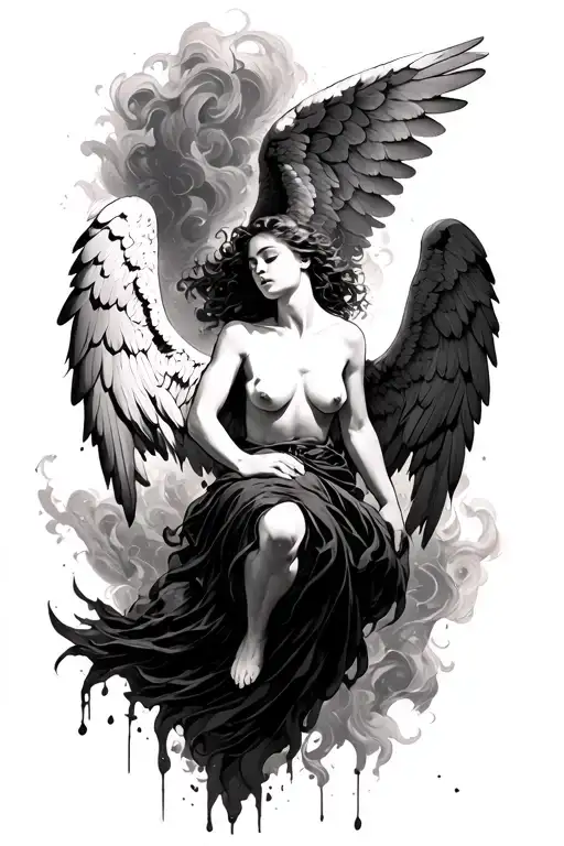 fallen angel falling tattoo design idea