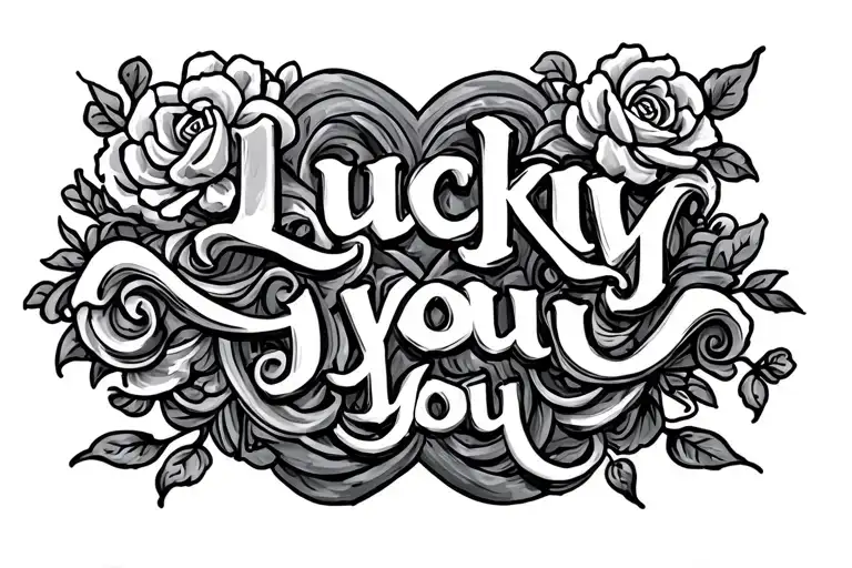 tramp stamp  not much detail with hart swirls with lucky you under tattoo design idea