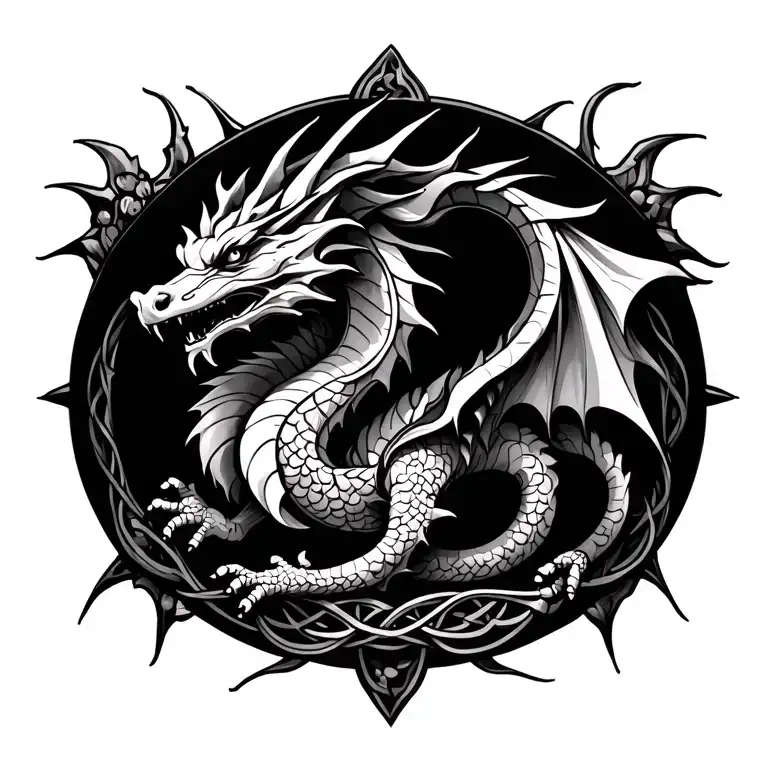 Welsh Dragon with celtic tree of life tattoo design idea