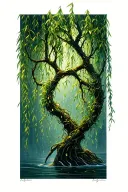 weeping willow flowing branch wrapped tattoo design idea