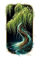 weeping willow flowing branch wrapped tattoo design idea