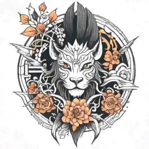  “Design a luxurious and classy Japanese-inspired full sleeve tattoo in black ink with bright accents. The sleeve should tattoo design idea