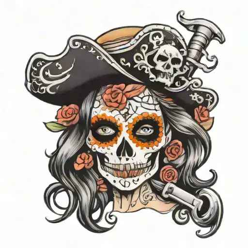 marauder pirate queen day of the dead tattoo design idea