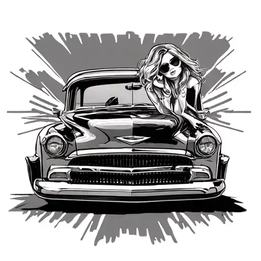 lowrider car woman tattoo design idea