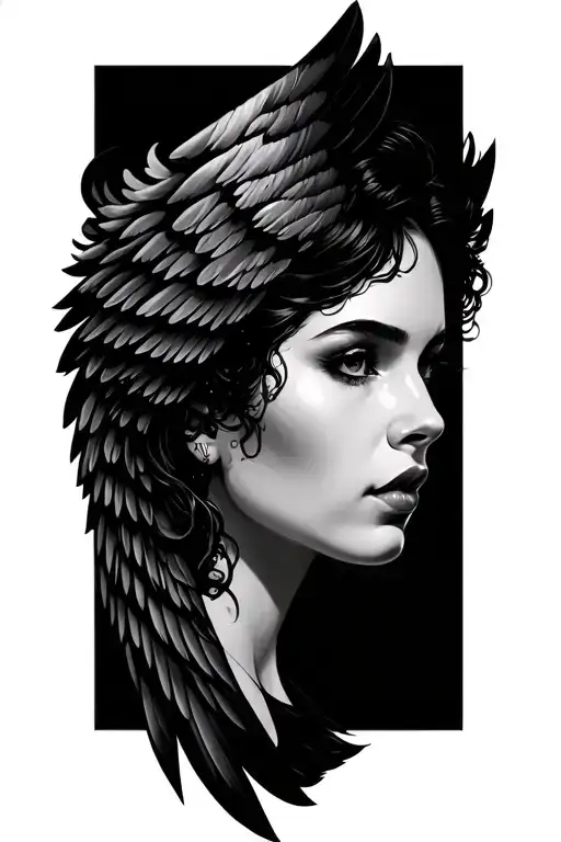 female face and wing tattoo tattoo design idea