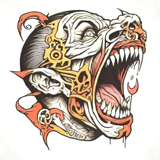 screaming face while pulling mask off  tattoo design idea