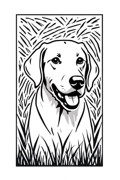 hunting hound dog in tall grass field tattoo design idea