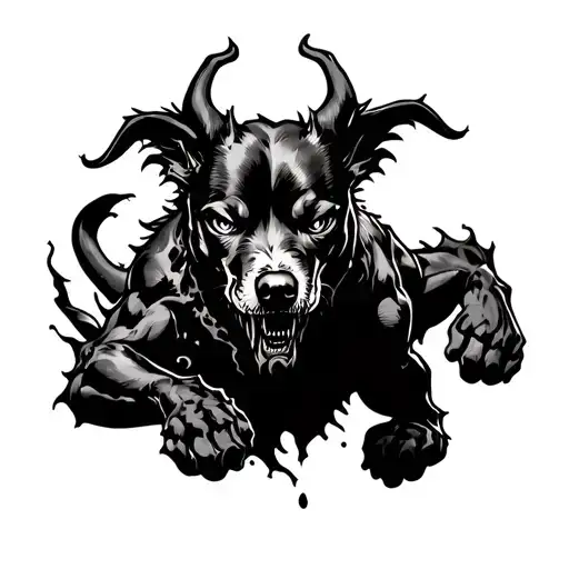 demon dog evil cold running through its vains tattoo design idea
