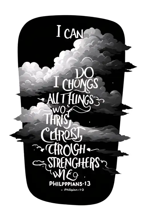 • Philippians 4:13 - "I can do all things through Christ who strengthens me." black and white with shaded clouds tattoo design idea